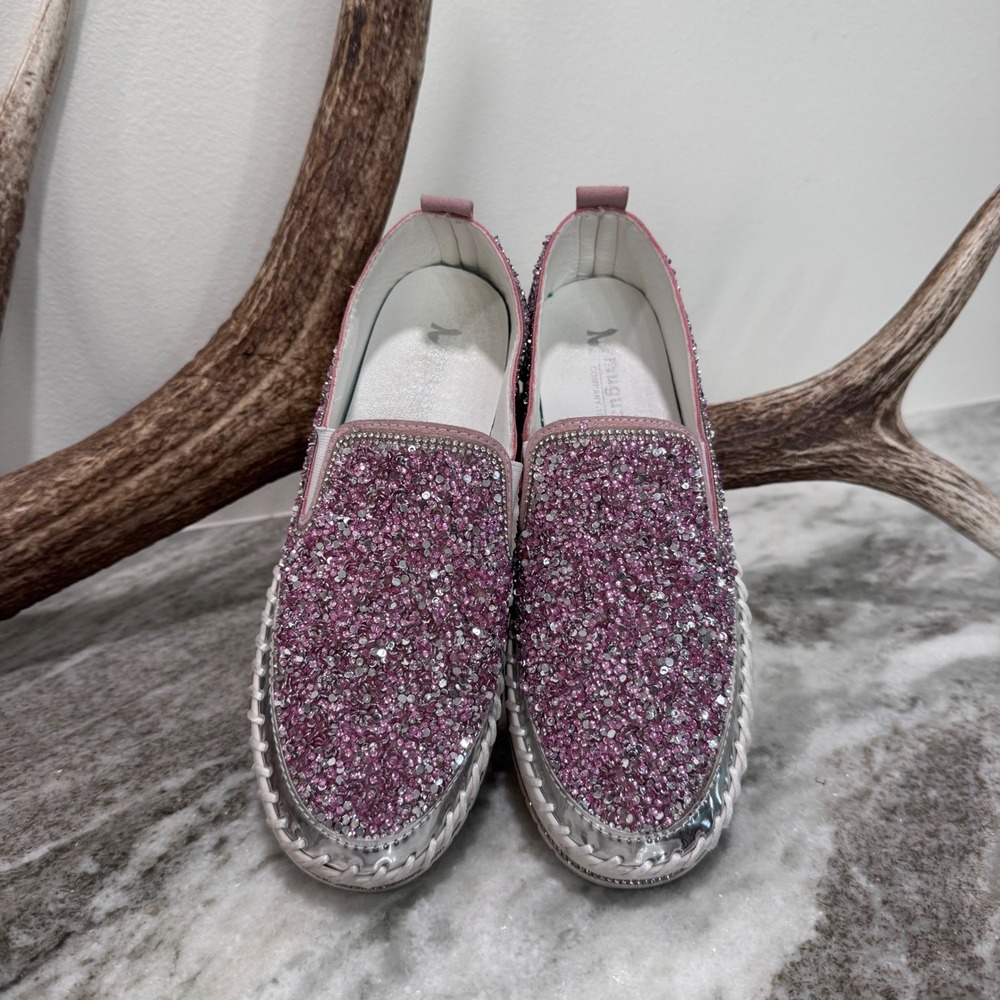 Muguan Pink Rhinestone Platform Slip On Sneakers Crystal Embellished Loafers 250